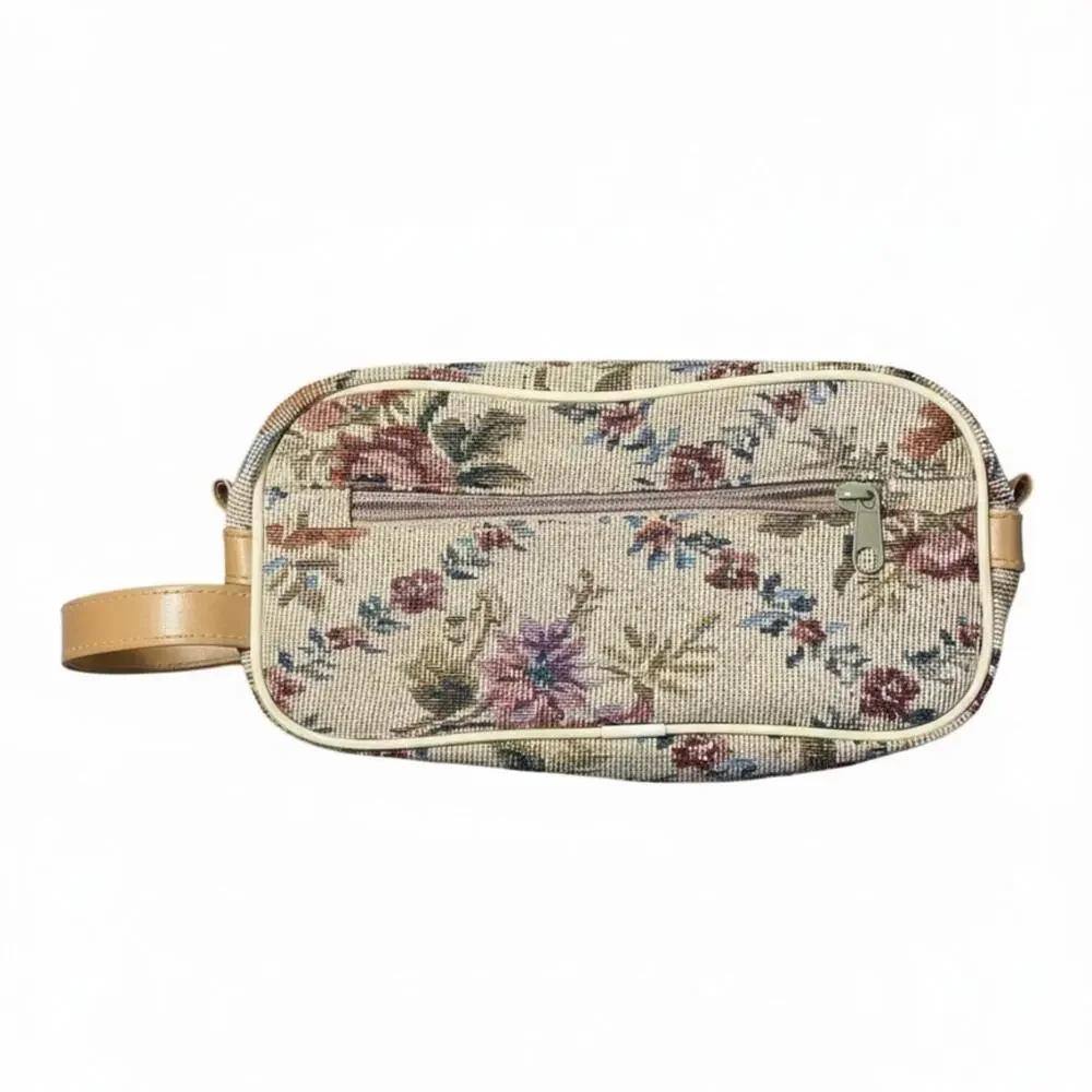 Vintage floral tapestry cosmetic or toiletry bag cottagecore grandmacore quaint